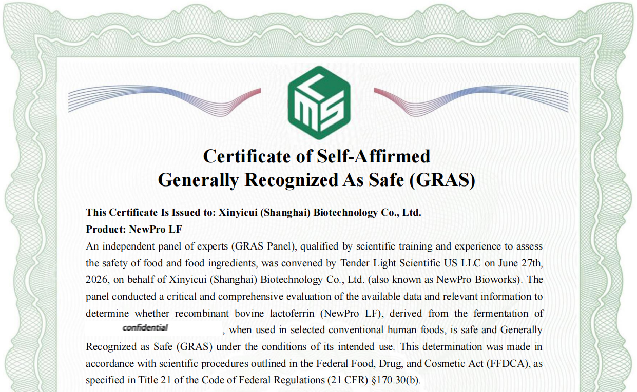 Certificate of Self-Affirmed GRAS for NewPro LF
